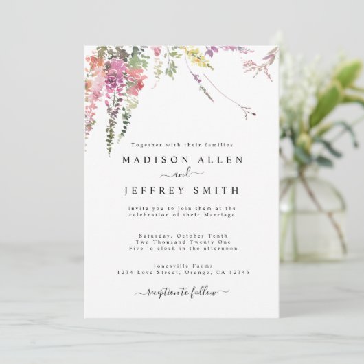 Uitnodiging tot lentemanje Wildflower Wedding (Staand voorkant)