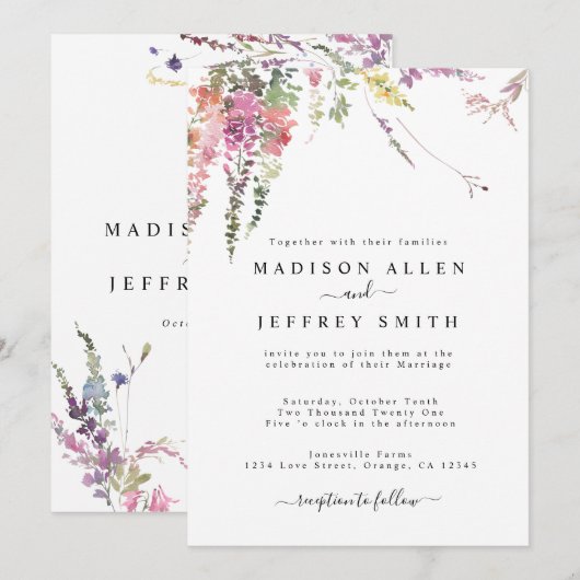 Uitnodiging tot lentemanje Wildflower Wedding (Voorkant / Achterkant)