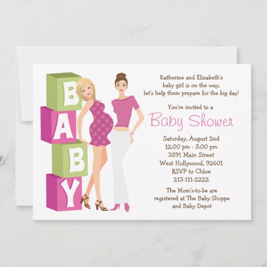Uitnodiging tot lesbische Baby shower voor meisjes (Voorkant)