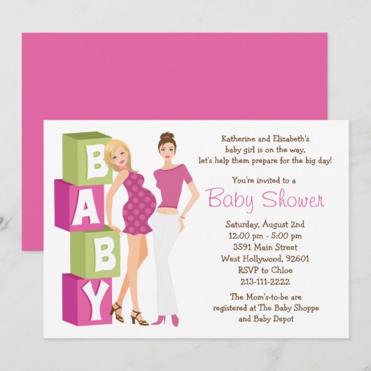 Uitnodiging tot lesbische Baby shower voor meisjes (Voorkant / Achterkant)