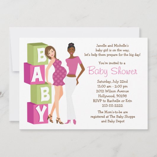 Uitnodiging tot lesbische Baby shower voor meisjes (Voorkant)