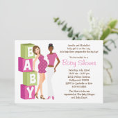 Uitnodiging tot lesbische Baby shower voor meisjes (Staand voorkant)