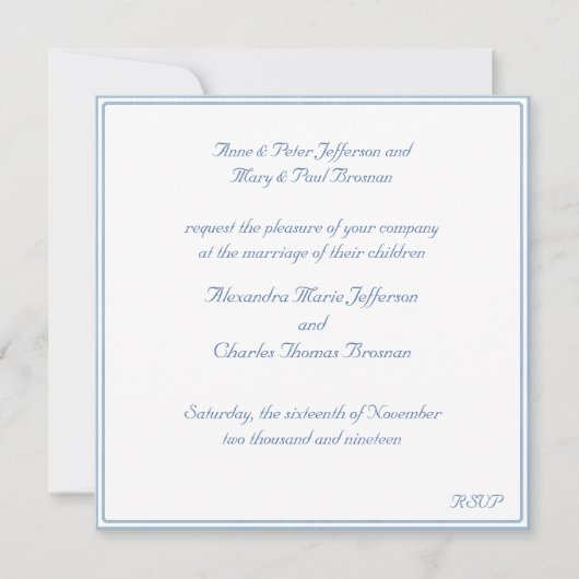 Uitnodiging tot lichte blauwe en witte bruiloft (Voorkant)