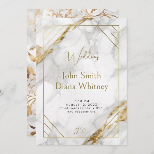 Uitnodiging tot luxe gouden en witte marmer (Voorkant / Achterkant)