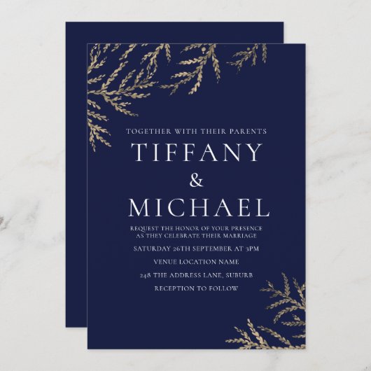 Uitnodiging tot marineverbinding Blue & White Gold (Voorkant / Achterkant)