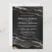 Uitnodiging tot marmer Wedding Black en Gold Agate (Voorkant)