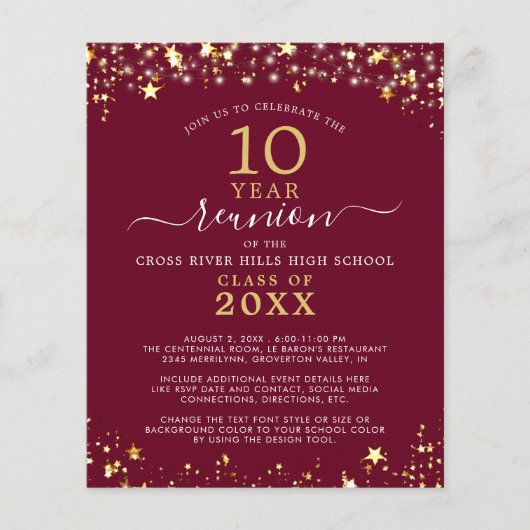 Uitnodiging tot maroon Gold Stars uit de begroting (Voorkant)