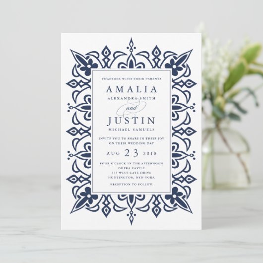 Uitnodiging tot Marrakesh Wedding | marine (Staand voorkant)