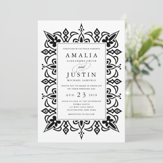 Uitnodiging tot Marrakesh Wedding | Zwart (Staand voorkant)