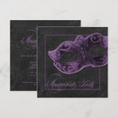 Uitnodiging tot Masquerade Party - Violet & zwart (Voorkant / Achterkant)