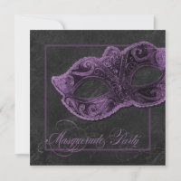 Uitnodiging tot Masquerade Party - Violet & zwart