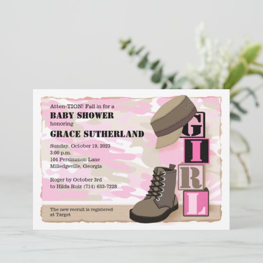 Uitnodiging tot militair Baby shower (Staand voorkant)