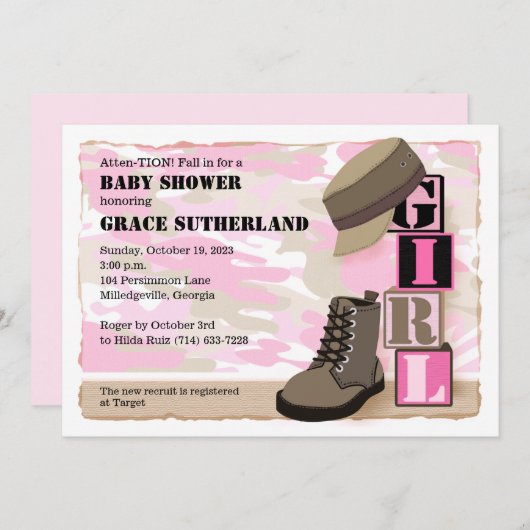 Uitnodiging tot militair Baby shower (Voorkant / Achterkant)