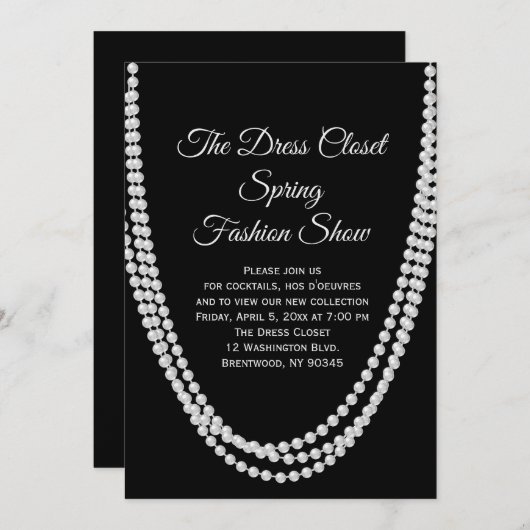 Uitnodiging tot Mode van Black and Pearls (Voorkant / Achterkant)