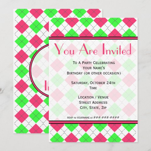 Uitnodiging tot Mode voor Bright Roze en Groene Ar (Voorkant / Achterkant)