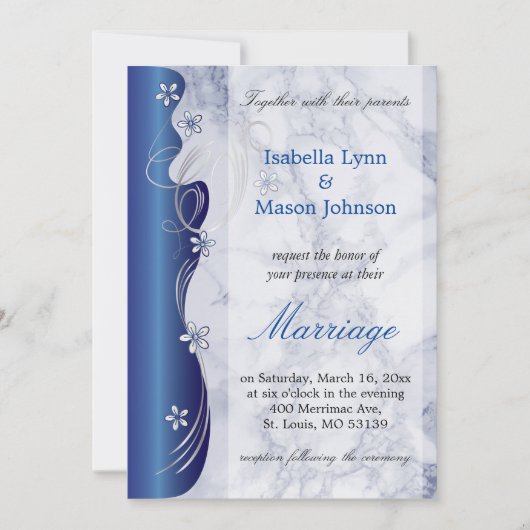 Uitnodiging tot mooie Deep Blue Marble Wedding (Voorkant)