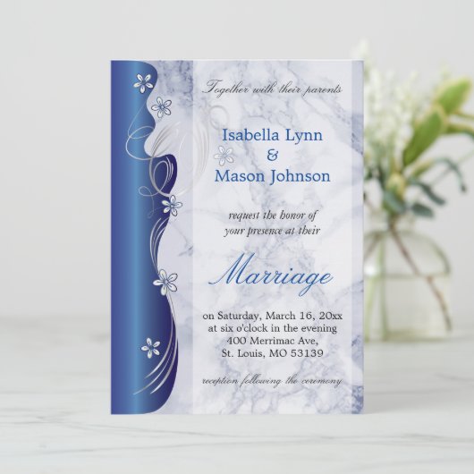 Uitnodiging tot mooie Deep Blue Marble Wedding (Staand voorkant)