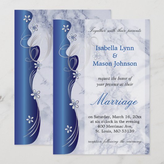 Uitnodiging tot mooie Deep Blue Marble Wedding (Voorkant / Achterkant)