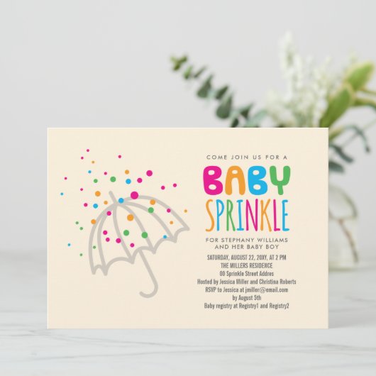 Uitnodiging tot mooie, kleurrijke moderne Baby spr (Staand voorkant)