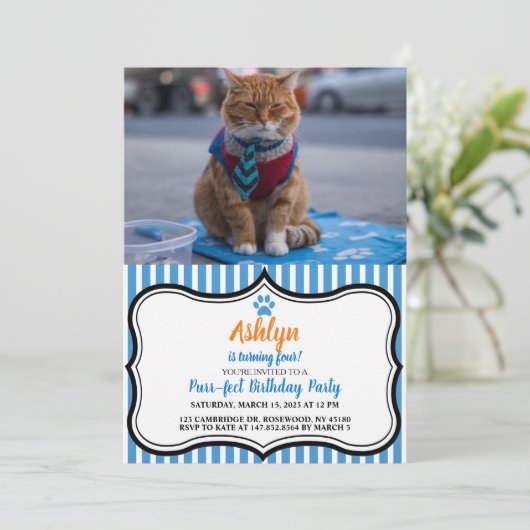 Uitnodiging tot mooie zakenkat (Staand voorkant)