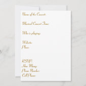Uitnodiging tot muziekconcert in Gold Lettering (Achterkant)