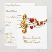 Uitnodiging tot muziekconcert in Gold Lettering (Voorkant / Achterkant)