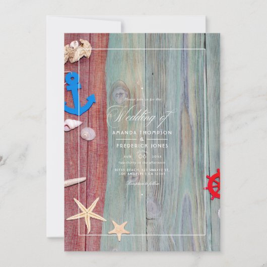 Uitnodiging tot Nautical Wedding Rustic Summer Bea (Voorkant)