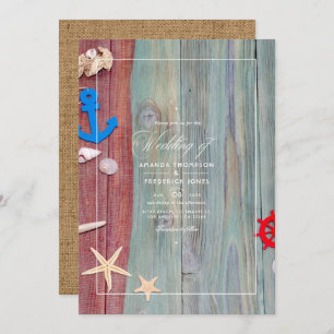 Uitnodiging tot Nautical Wedding Rustic Summer Bea