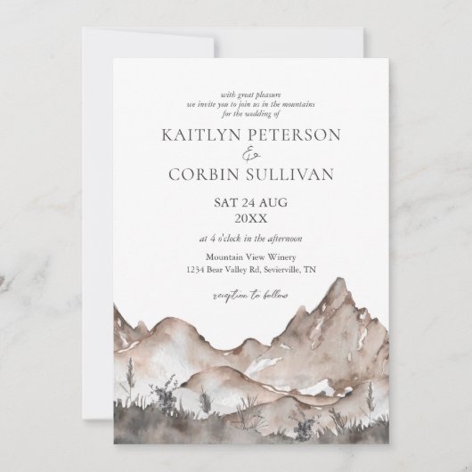 Uitnodiging tot neutraal Tone Mountain Wedding (Voorkant)