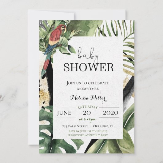 Uitnodiging tot Oerwoud van Tropical Parrot Baby s (Voorkant)
