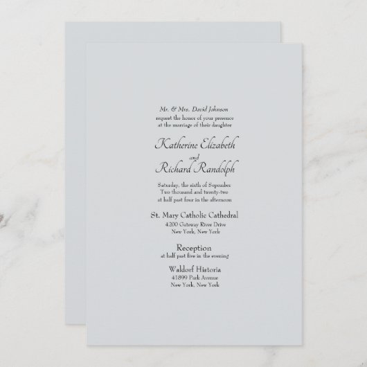 Uitnodiging tot officiële Bleke grijze bruiloft (Voorkant / Achterkant)