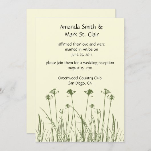 Uitnodiging tot ontvangst van groene en ivoren bru (Voorkant / Achterkant)