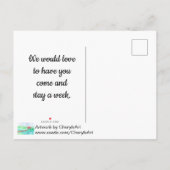 Uitnodiging tot onze cabine, Cabin by stream Brief Briefkaart (Achterkant)