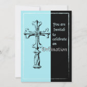 Uitnodiging tot Ordination Cross op blauw en zwart (Voorkant)