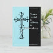 Uitnodiging tot Ordination Cross op blauw en zwart (Staand voorkant)