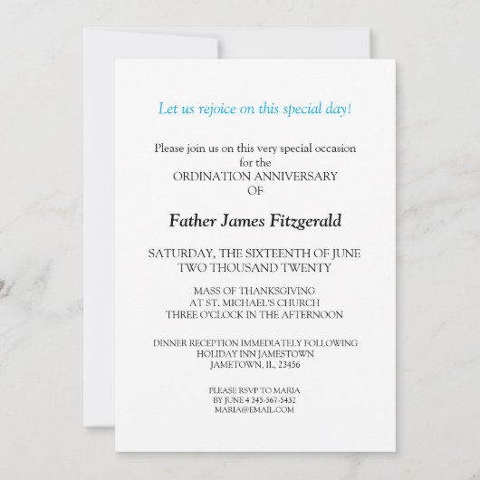 Uitnodiging tot Ordination Cross op blauw en zwart (Achterkant)