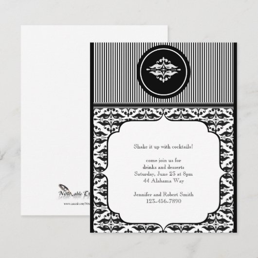 Uitnodiging tot oude Hollywood Damask Party (Voorkant / Achterkant)