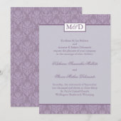 Uitnodiging tot Paars Damask Wedding (Voorkant / Achterkant)