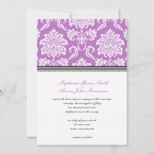 Uitnodiging tot Paars Damask Wedding (Voorkant)