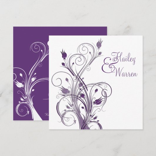 Uitnodiging tot Paars en blanke Floral Wedding (Voorkant / Achterkant)