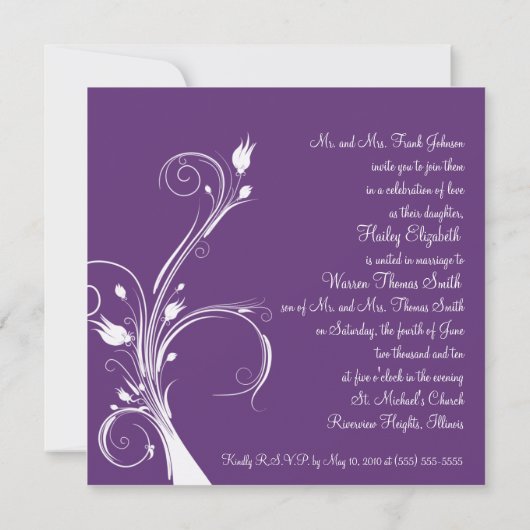 Uitnodiging tot Paars en blanke Floral Wedding (Achterkant)