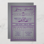 Uitnodiging tot Paars- en grijze bruiloft (Voorkant / Achterkant)