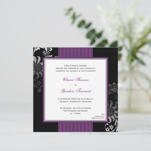 Uitnodiging tot Paars en zwarte bruiloft - Paars (Staand voorkant)
