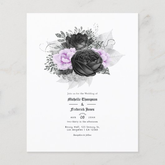 Uitnodiging tot Paars en zwarte Floral Wedding Flyer (Voorkant)