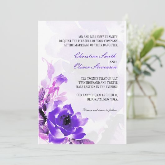 Uitnodiging tot Paars Roos (Staand voorkant)