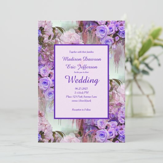 Uitnodiging tot Paars Roos (Staand voorkant)