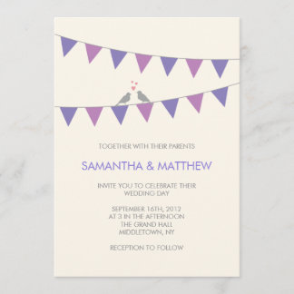 Uitnodiging tot Paars voor Bunting Tortelduifjes W