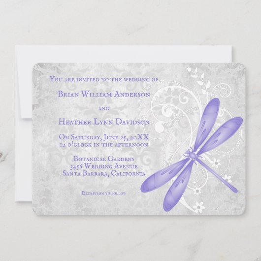 Uitnodiging tot Paarse dragonfly bruiloft (Voorkant)