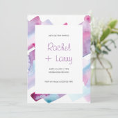 Uitnodiging tot Paarse en blauwe Abstracte bruilof (Staand voorkant)