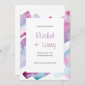 Uitnodiging tot Paarse en blauwe Abstracte bruilof (Voorkant / Achterkant)